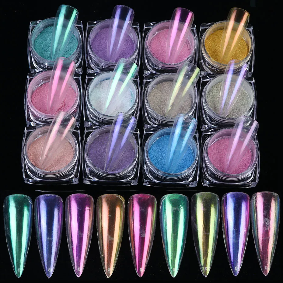 12 коробок порошковой пудры для украшения ногтей очаровательные голографический