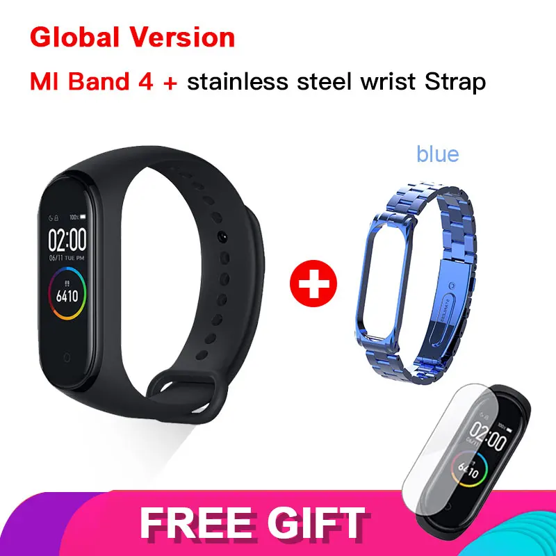 GL Add Blue Steel Xiaomi mi Band 4 новейший mi band 4 Mp3 музыкальный цветной экран фитнес частота сердечных сокращений Bluetooth 5,0 умные часы - Цвет: GL Add Blue Steel