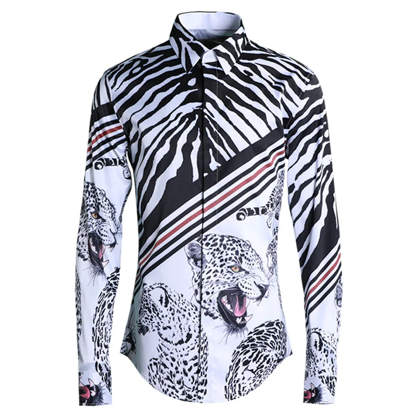 

Minlgu Mens Shirts Luxury Original Speckle Leopard Fashion Mens Dress Shirts Hight Quality Printed Mens Shirts Casual Slim Fit