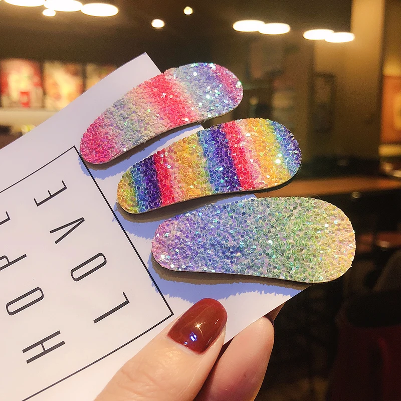 2 шт./компл. для девочек заколки волос 6 см градиентные цвета радуги Овальный