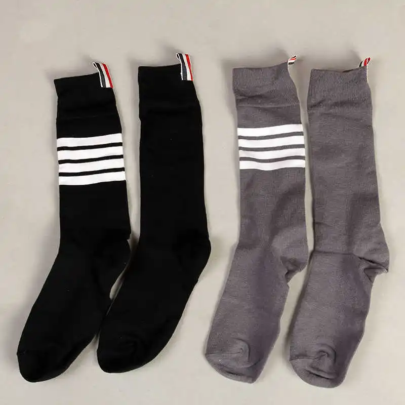 

2021 ТБ брендовые длинные носки женские черные серые Модные полосатые хлопковые короткие носки женские стильные чулки в одной паре 35 см/55 см
