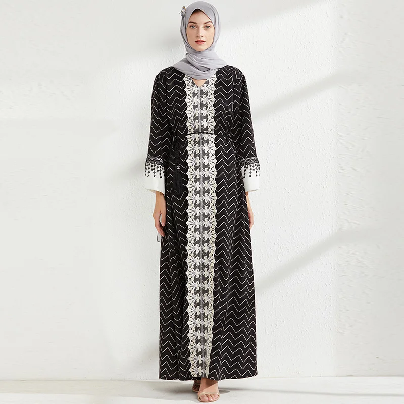 Новый Мусульманский Исламский костюм кафтан черная молитвенная Одежда модное вечернее платье с вышивкой кружевной турецкий марокканский ...