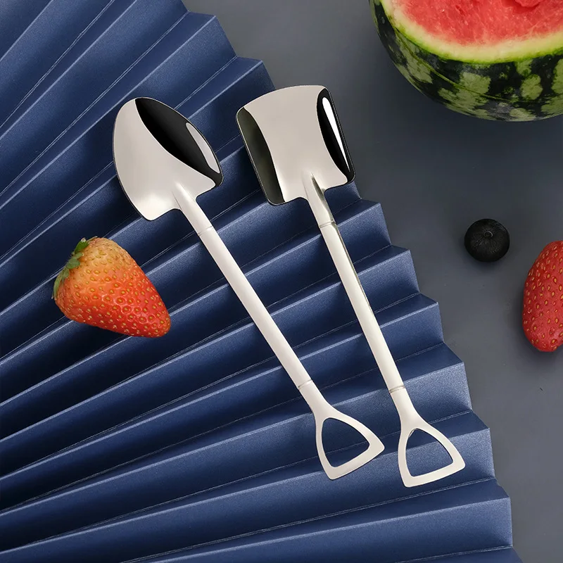 

50pcs Wholesale Retro Shovel Coffee Spoon Stainless Grapefruit Dessert Spoons Watermelon Ice Cream Spoon Tip Shovel Flat Shovels