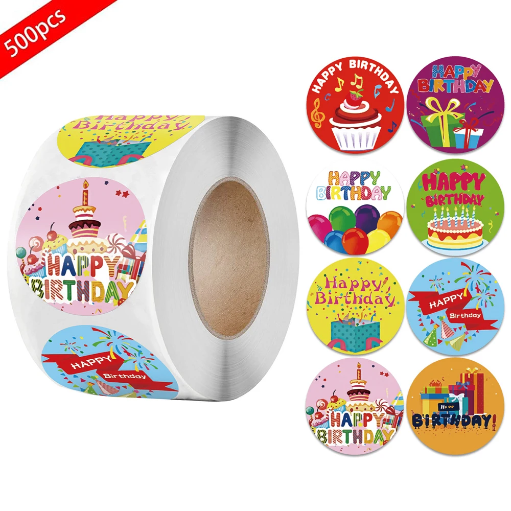 

500 Pcs Happy Birthday Stickers Cute Reward Kids Stickers Children's Birthday Party Gift Sealing Decoration Greeting Card Labels