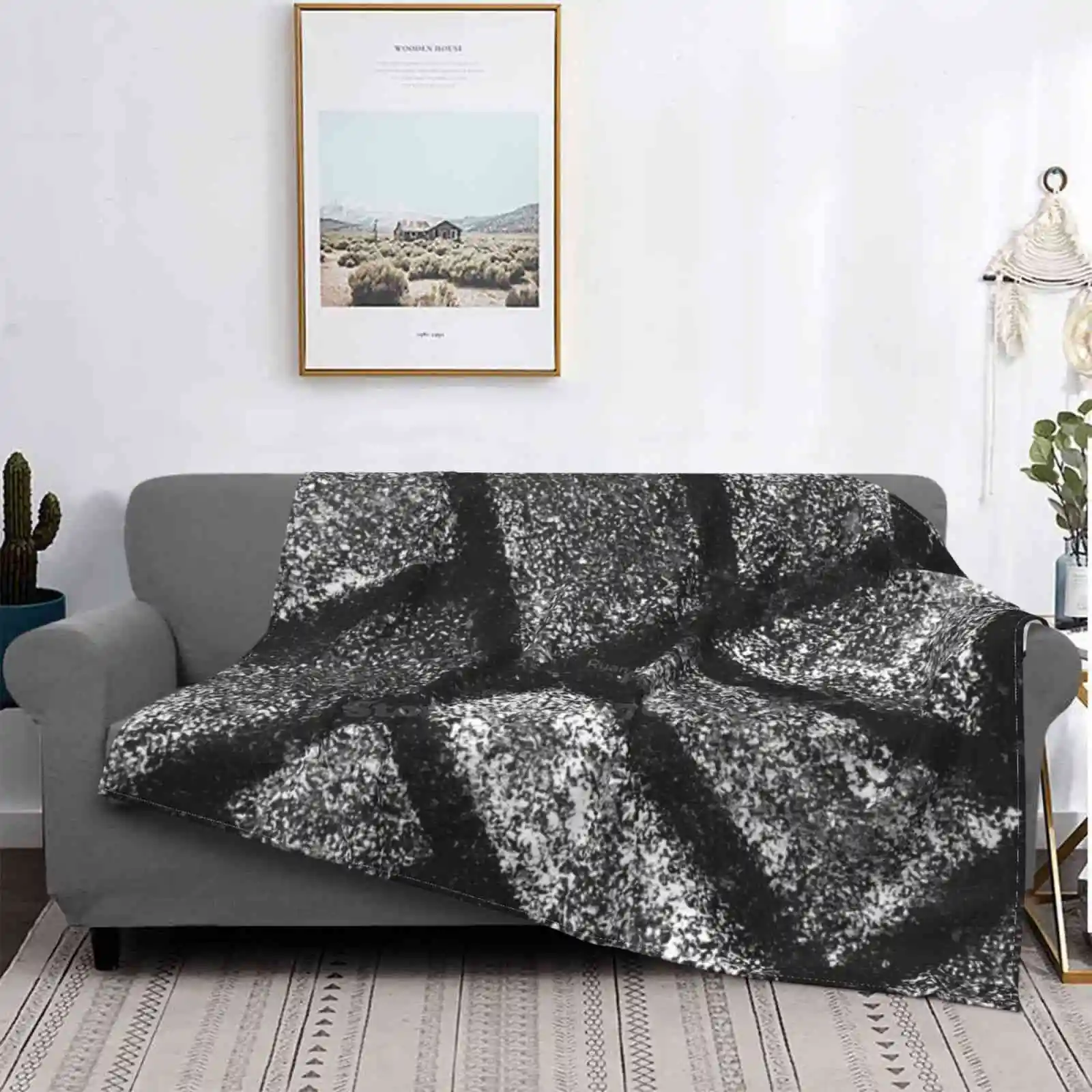 

Manta de cobertura suave con diseño abstracto para decoración del hogar, manta de mosaico abstracto en blanco y negro para decor