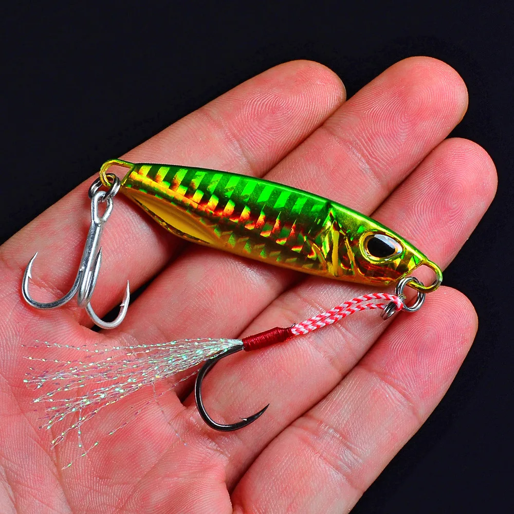 

Pro beros 10-50g jig Shone Hard Spinning Bait Feather Metal jigger Fishing Lure Bass Hook Crankbait Jigging Long Sinking