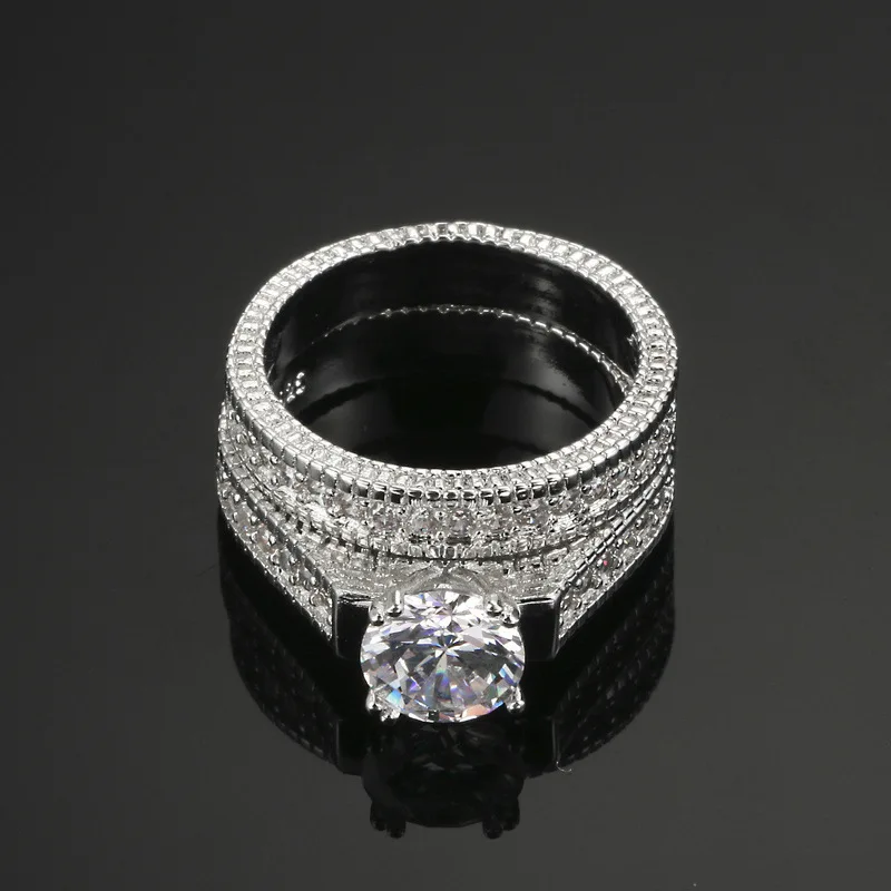 ААА драгоценный камень циркон кольцо обручальное с бриллиантом комплект серебро