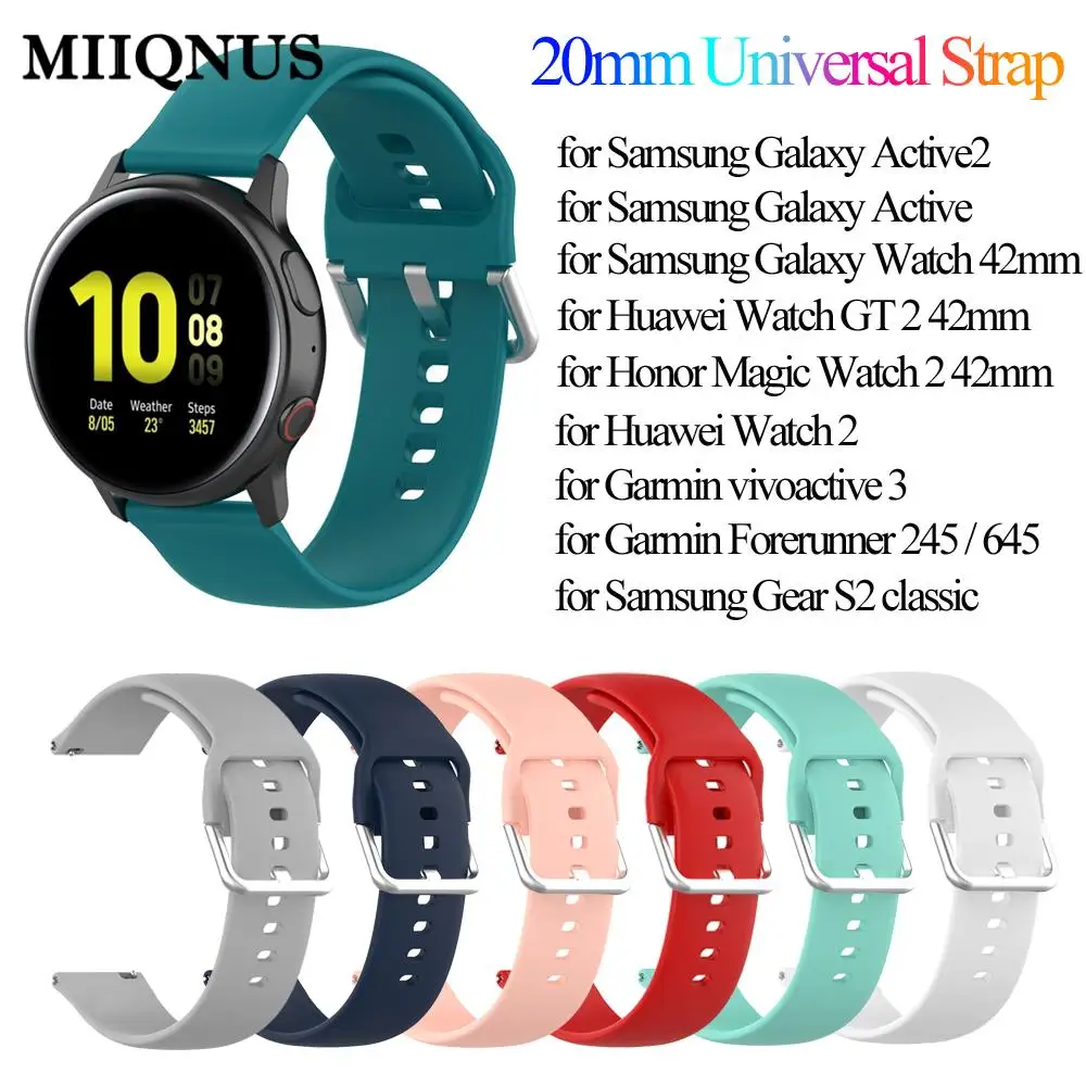 Ремешок силиконовый для наручных часов браслет 20 мм Samsung Galaxy Watch Active 2 Huawei GT 42 Honor