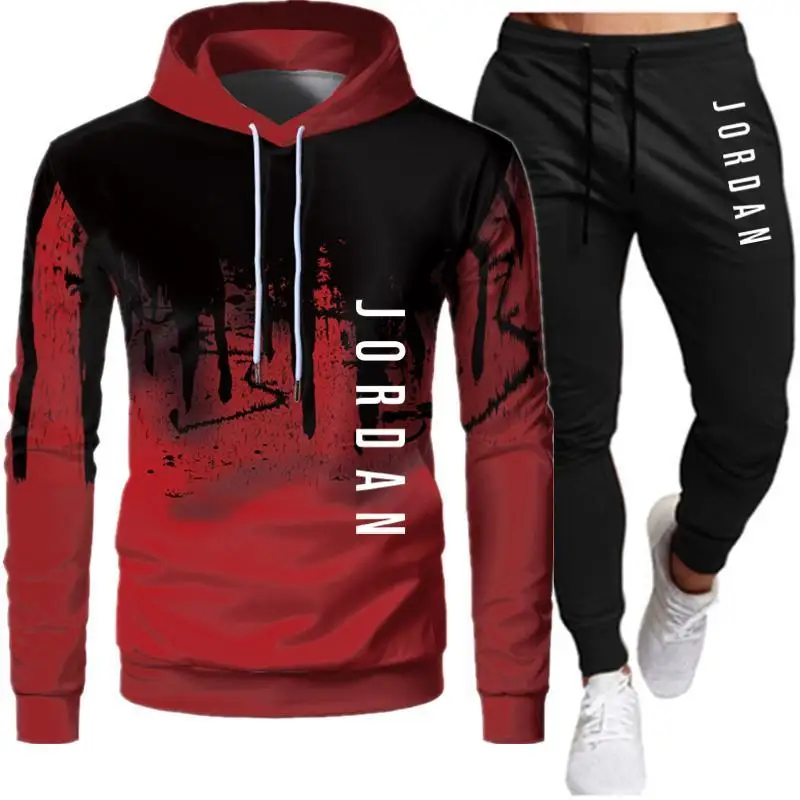 

Men's Hoodie Suit Fashion Letter Print Autumn Brand Casual Sports Suit Men's Suit Sports Two Piece Piece Splicing Hoodie