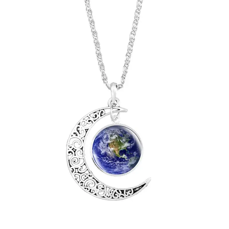2019 Nebula Galaxy Pendant Necklace Handmade Universe Planet Jewelry Charm Crescent Moon Chain for Women Men | Украшения и