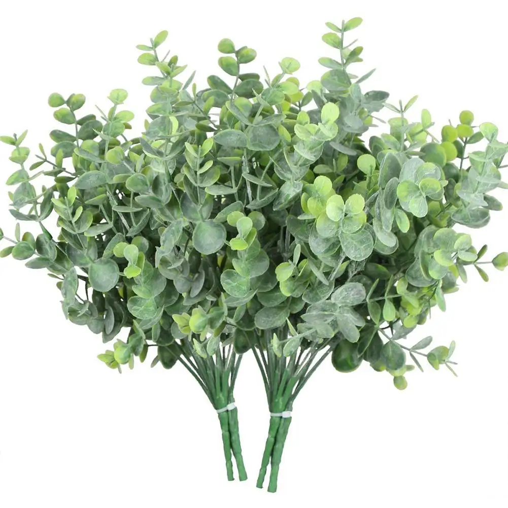 Artificial Plastic Plants Leaves Green Eucalyptus Branch for Garden Vase Home Room Wedding Bridal Decoration Faux Fake Flowers