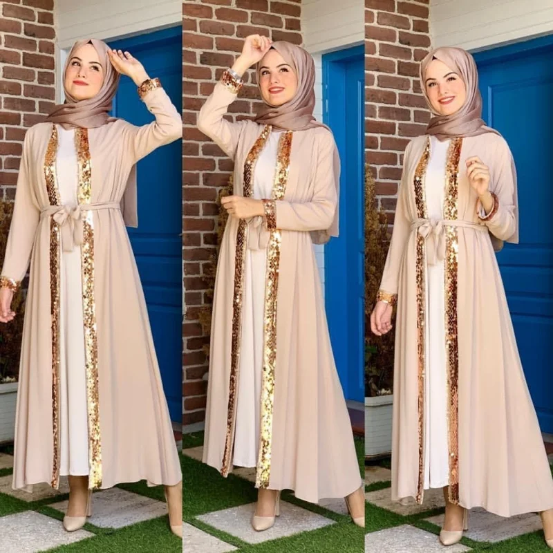 Мусульманское платье, женское кимоно с блестками и отделкой, абайя для женщин, платье, Дубай, мусульманский скромный ИД Мубарак, Мароккански...