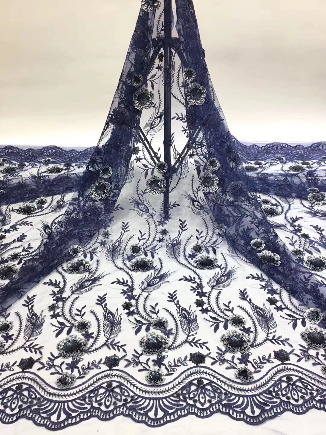 Christmas Handmade African French Lace Fabric 2019 High Quality High-end Nigerian Beaded Fabrics For Dress |