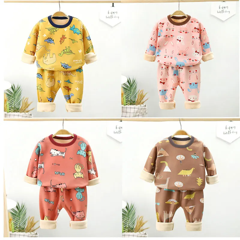 

Детские пижамные комплекты, детское термобелье для мальчиков и девочек с рисунком динозавра, детской пижамы, 2 шт.