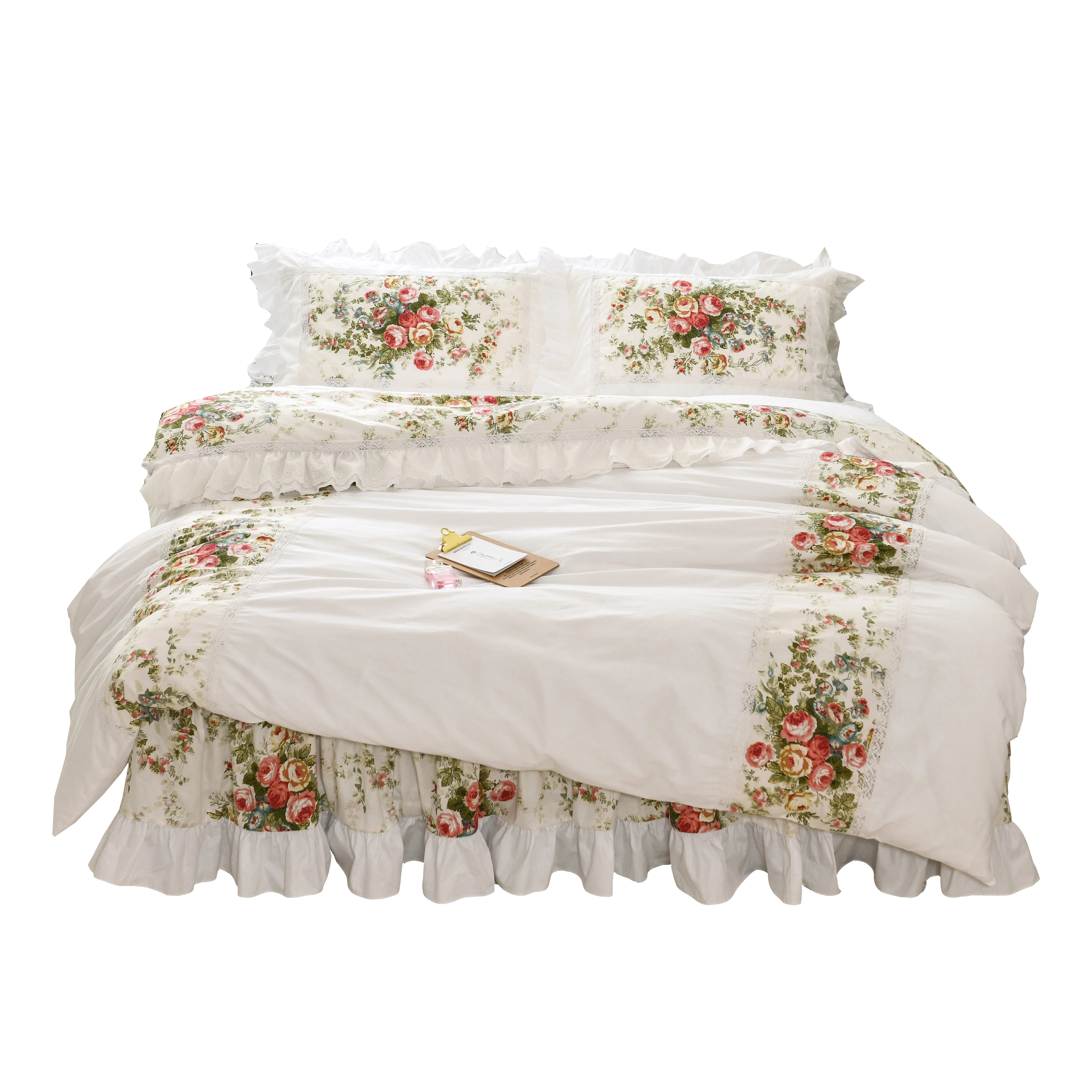 Набор постельного белья из хлопка Универсальный Цветочный вышитый