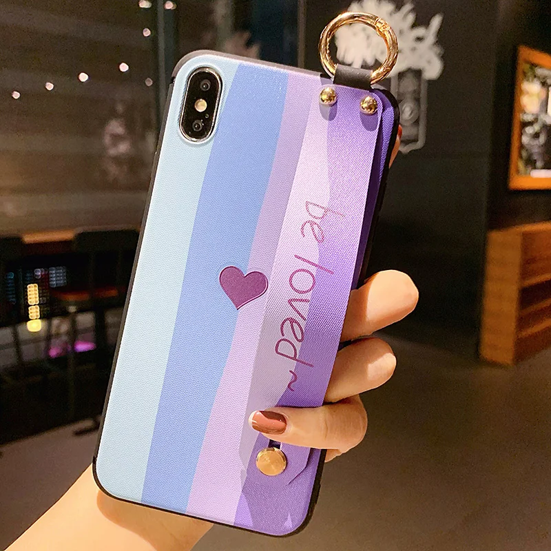 

sumkeymi Rainbow Heart Soft TPU Neck Wrist Strap Phone Holder Case For iphone 13 Pro Max 12 Pro Max 11 7 8 Plus mini X XS XR