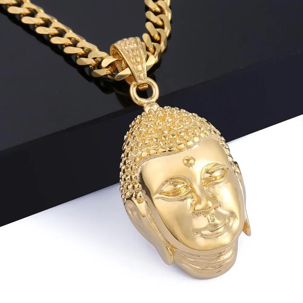 316L нержавеющая сталь винтажное ожерелье кулон в виде головы Будды для женщин