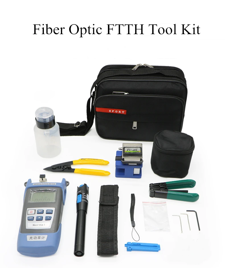 

Fiber Optic FTTH Tool Kit with FC-6S Fiber Cleaver and Optical Power Meter 5km Visual Fault Locator Fiber Stripper