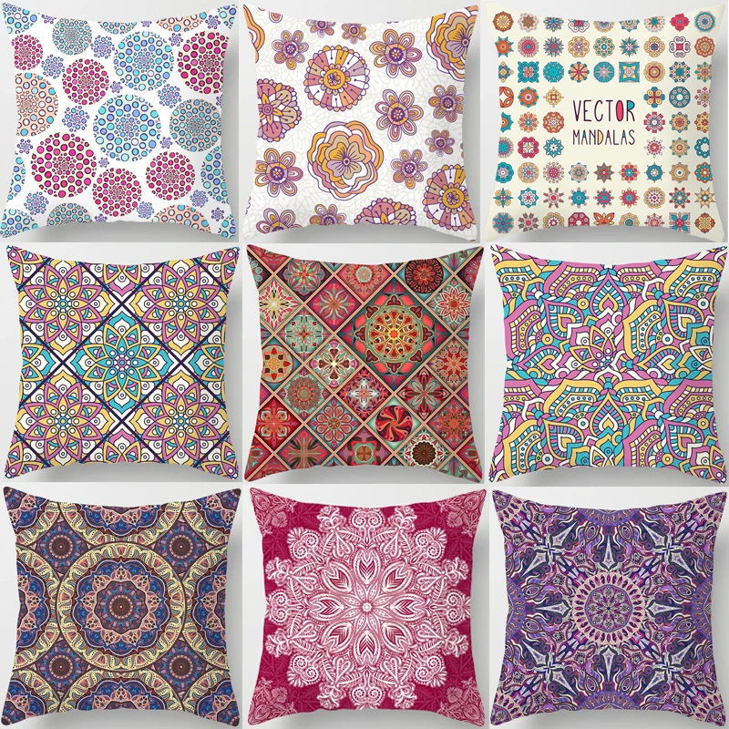 

Mandala Pillow Cover Decorative Morocco Colorful Cushion Cover 45X45Cm Boho Pillow Polyester Throw Pillow Sofa Bed Cojin