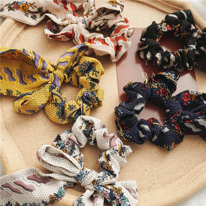 

DIY Hair Scarf Elastic Hair Bands Hair Accessories Hair Ties Ring Ribbon Rope Knotted Hair Scrunchie Floral Headwear Hairbands