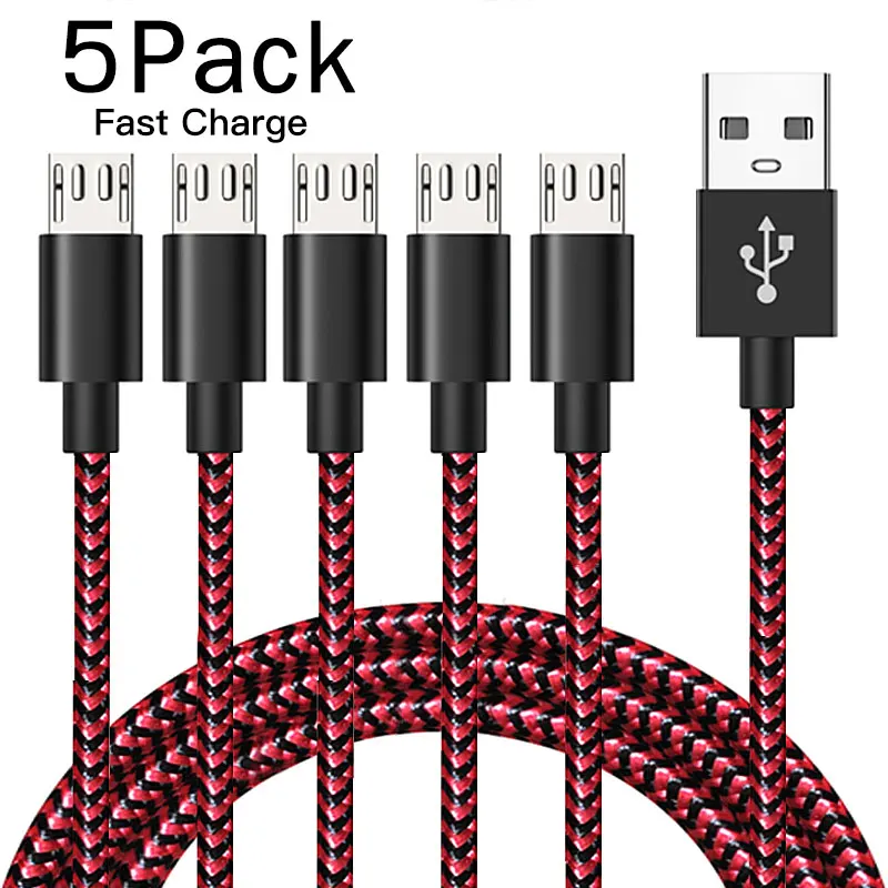 

5Pack Micro USB Cable 2.4A Fast Charge USB Data Cable for Samsung Xiaomi Huawei Tablet Android Mobile Phone USB Charging Cord
