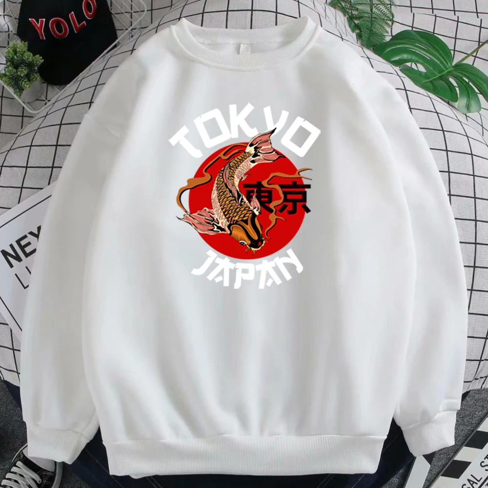 

Толстовка с японским принтом Tokyo Koi, свитшоты для женщин, флисовые теплые женские толстовки, модная уличная Женская толстовка с круглым выре...