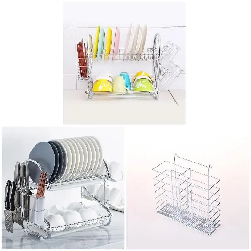

Large Dish Drying Rack Cup Drainer 2-Tier Strainer Holder Tray Stainless Steel Kitchen Accessories NEWEST