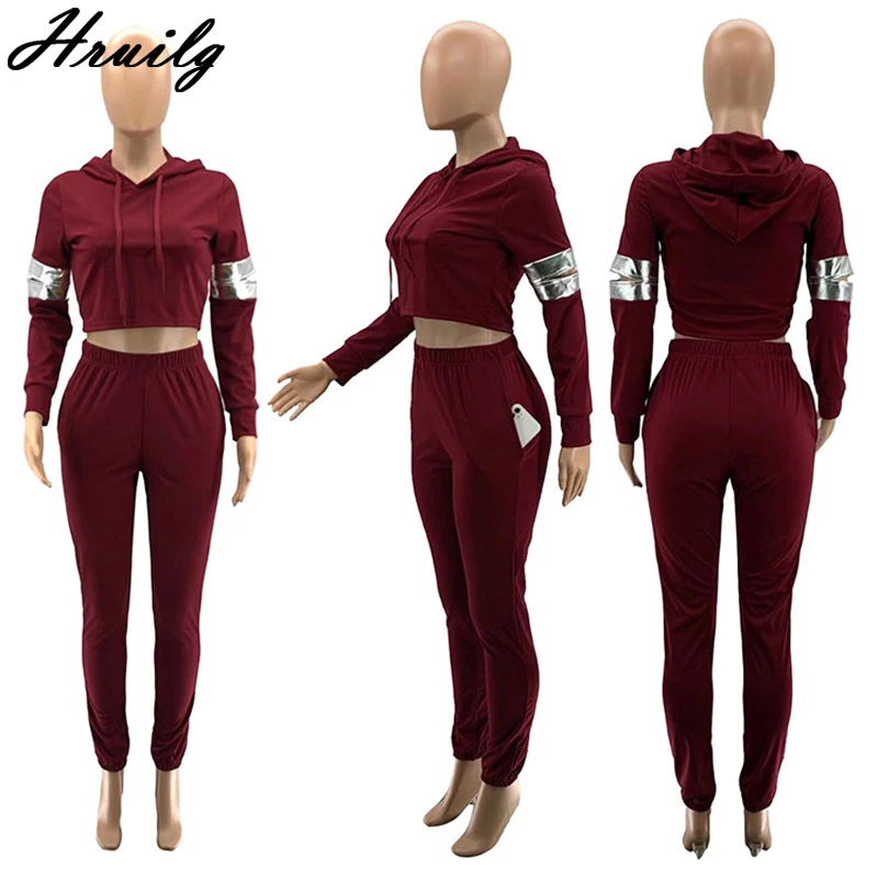 

Two Peice Set Exposed Navel Pocket Fashion Sport Set Women Casual Hooded Collar Slim 2 Piece Outfits for Women Pants and Top
