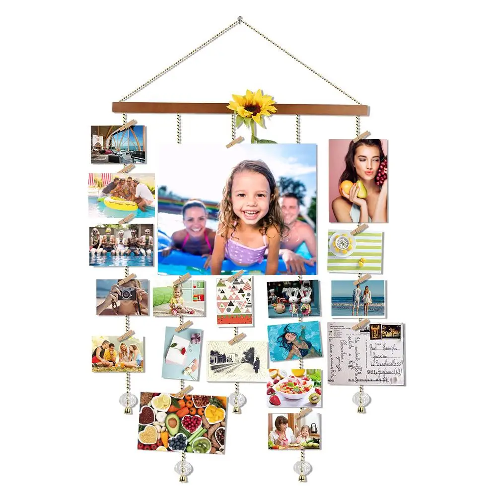 Wood Golden Chain With Crystal Pendant 16x29 Inch Photo Display Picture Frame Collage Multi 20 Clips | Дом и сад