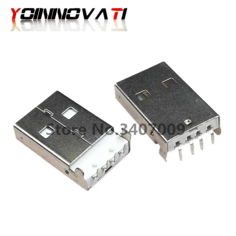 100 шт. USB 2 0 Мужской Тип PCB разъем под прямым углом 90 Степень погружения мужчина