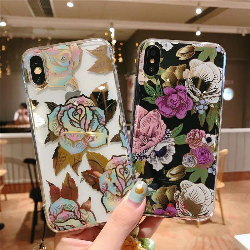 Gold leaf cover floral leaves case for iPhone 11 Pro Max 8 clear XR phone 6 Plus 6s 7 X XS |
