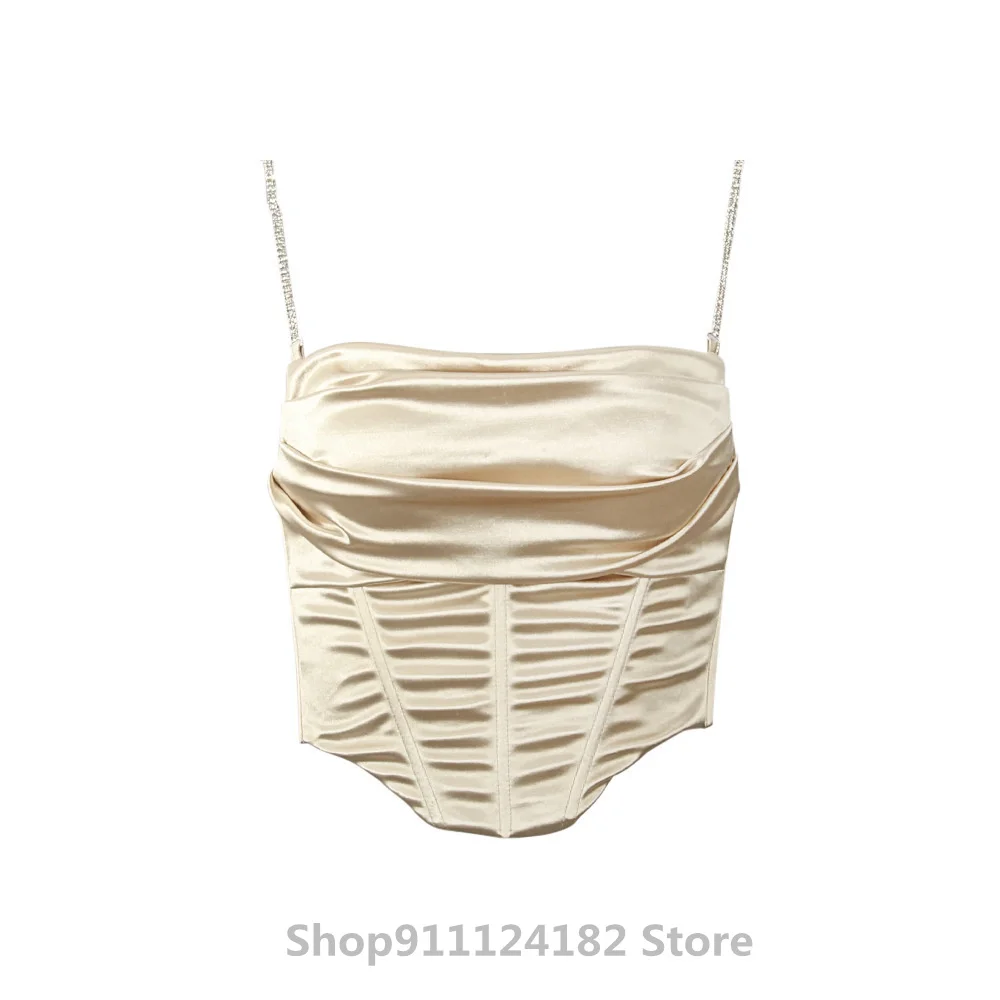 

2021 Women's Diamond Chain Sling Slim Solid Color Corset European And American New Products Sexy Sleeveless Vest Top Women
