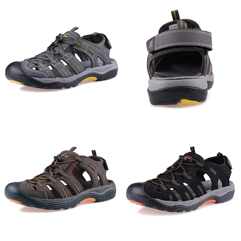 Сандалии GRITION мужские из экокожи пляжная обувь с закрытым носком клоги плоская