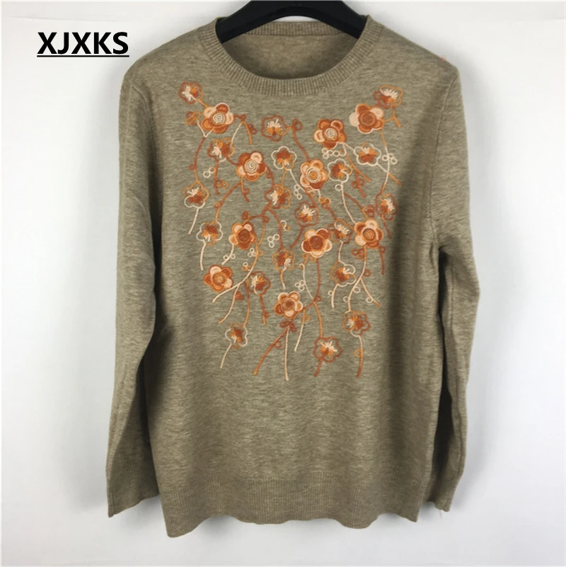 XJXKS New Fashion Women Sweater Emboridery Wool-blends Knitwear Jumper Knitted Sweaters And Pullovers | Женская одежда