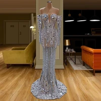 long sleeves off the shoulder mermaid evening dress floor length beaded sequined prom dress middle east saudi arabia formal