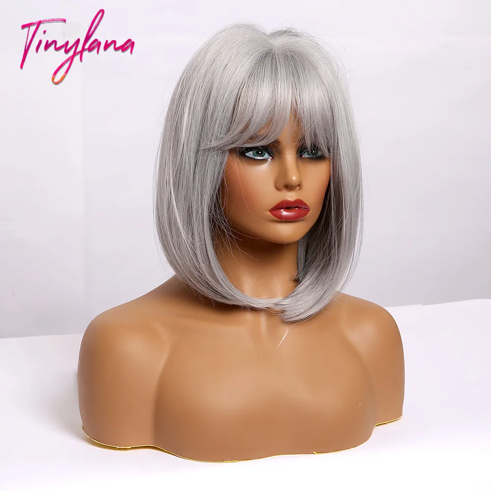 Маленькие Ланы шелковистые прямые светло-серые короткие Боб Прически боковая