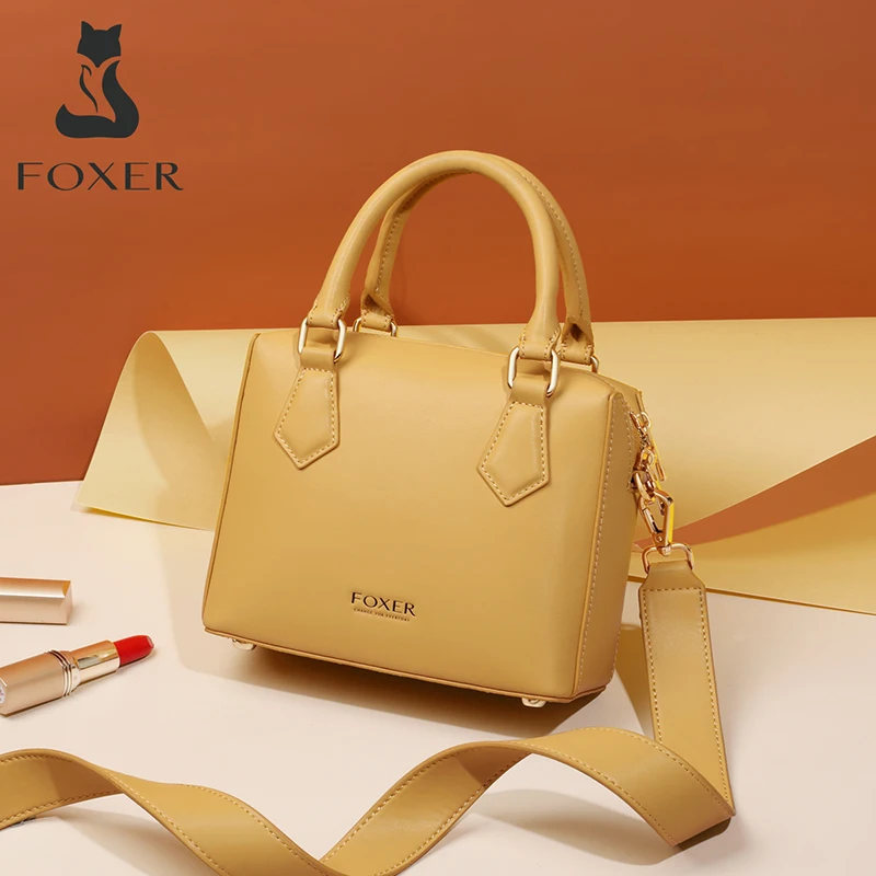 

FOXER Cow Leather Boston Bag for Women Large Capacity Top Handle Bag Fashion Lady Fall Winter Shoulder Bag Female Casual Handbag