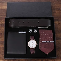 5pcsset fine gift set mens neck tie watch cuffs belt wallet wedding accessories cravate homme birthday engagement gift