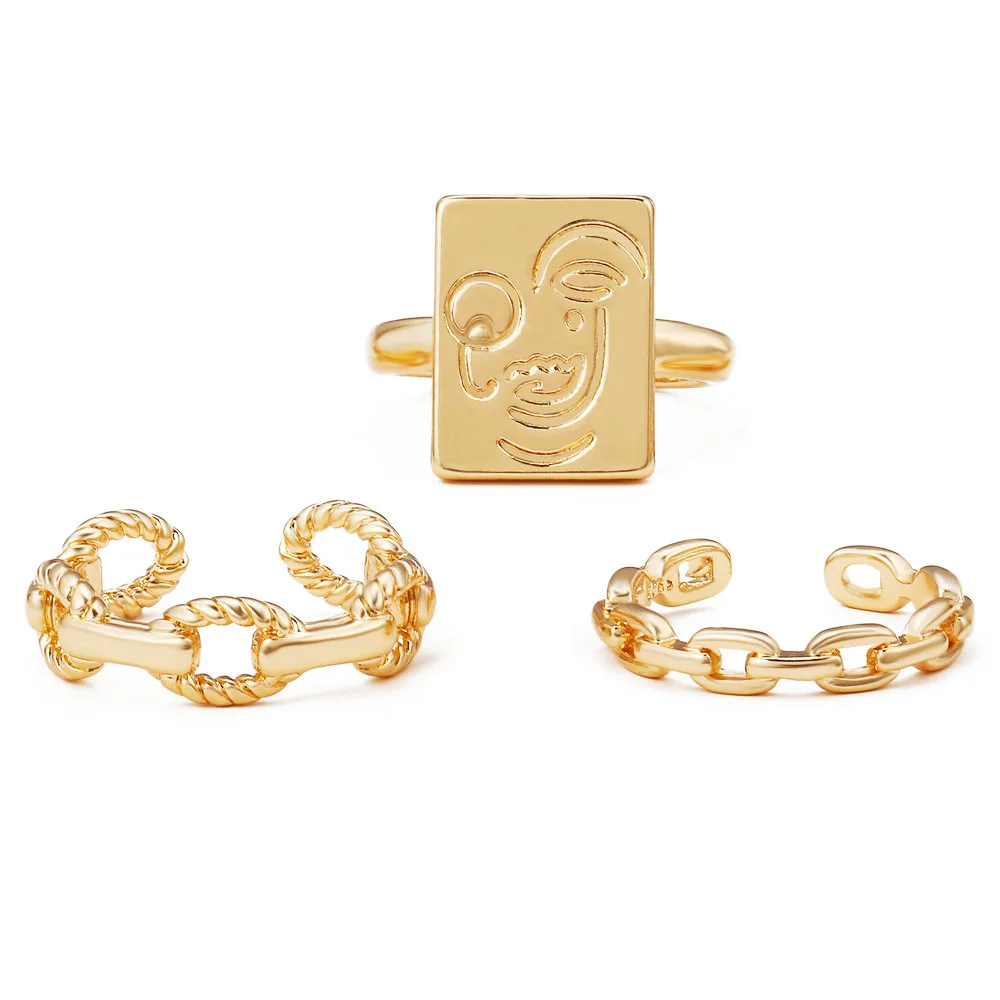 

Resizable Finger Rings For Trendy Women Chain Link Rings Set Elegant Gold Color Ring Jewelry Party Accessories