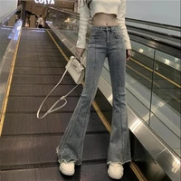 woman jeans high waist clothes flared pants baggy blue streetwear vintage full length clothing trousers harajuku straight pants
