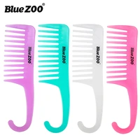 4 color blue zoo candy color with hook straight handle large size wide tooth comb hair curling comb heat resistant anti static