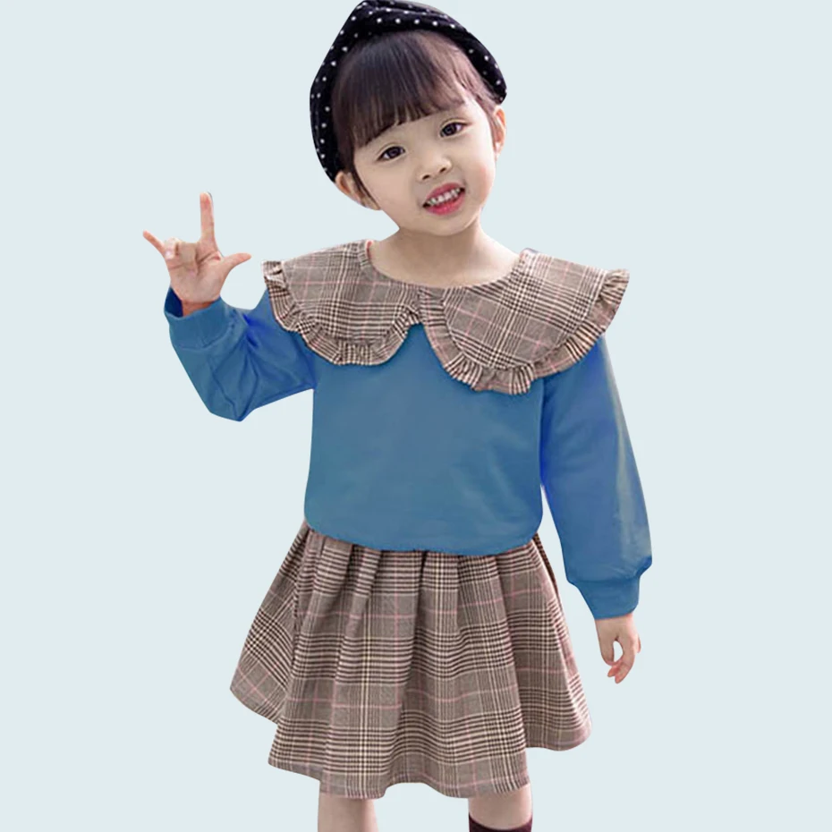 Детская одежда для девочек Лоскутная Толстовка + юбка Питер Пэн воротник костюм