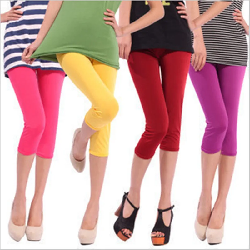 Летние женские брюки длиной до икры зеркальные Стрейчевые тонкие модные