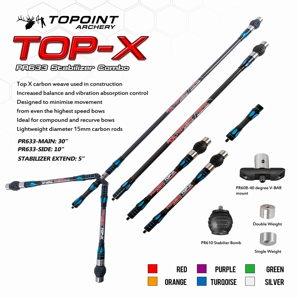 

Стабилизатор лука Topoint PR633 для стрельбы из лука, комбинированный основной стержень + боковой стержень + удлинитель + V-образный стержень для б...