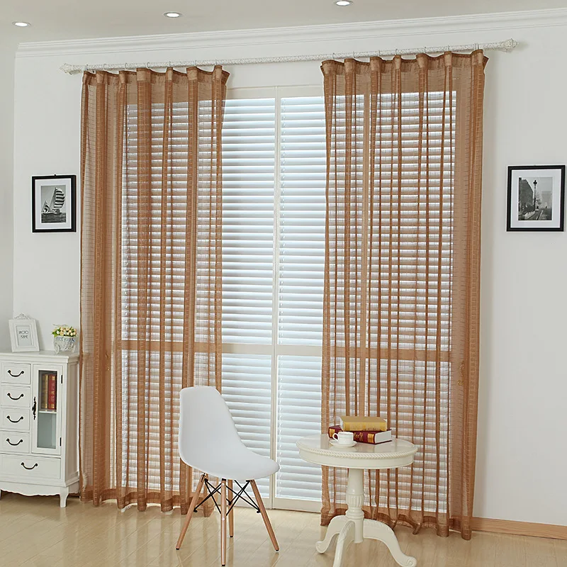Кофейная клетчатая сетчатая кухонная занавеска драпировки прозрачная ткань
