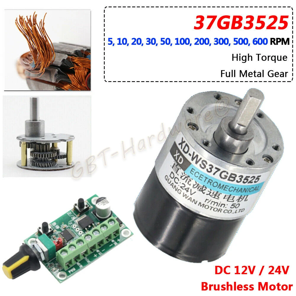 

1 Pcs DC Brushless Gear Motor With Brushless Speed Control Board 12V/24V Current 0.6A/10W 5RPM-600RPM Metal Gear Smart Door Lock