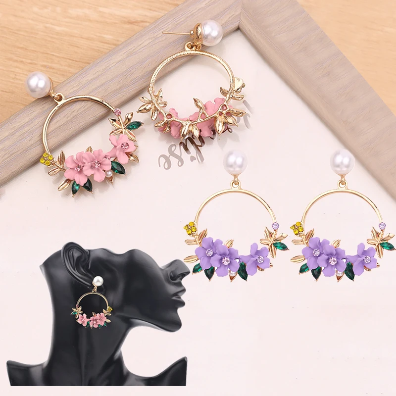 Новинка серьги в виде цветка вишни Искусственные Стразы жемчужные из полимерной