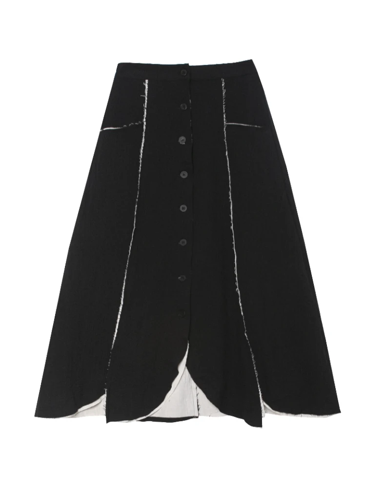 

UMI MAO Japanese Retro Yamamoto Style Long Skirt, Dark Design Skirt, Thin A-line Female Niche Black Art Skirt Skirts Womens