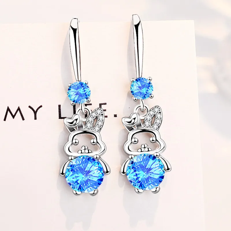 

Lovely Simple Animal Design Drop Earrings Cute Rabbit Blue/White/Pink Zircon Trendy Earrings Piercing Jewelry For Lady Girls