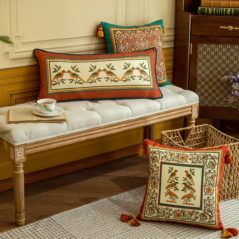 Decorative Square Throw Pillow Covers Vintage Cushion Cover with Tassels Home Decor Pillow Case 18x18 Inches Designer Orange